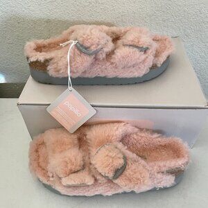 NEW Birkenstock Papillio Arizona Big Buckle Shearling Slide Teddy Crystal Rose